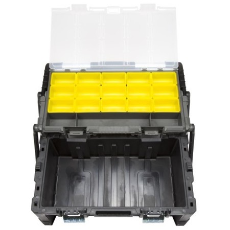 Fleming Supply Lift Top Tool Box, Plastic, Black/Yellow, 22 in W x 12 in D x 9-1/2 in H 923713NRV